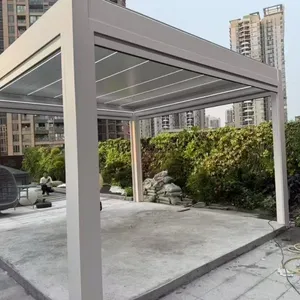 Modern Bioclimatic Aluminum Pergola With LED Lights, Adjustable Louvered Roof Outdoor Gazebo for Patio Garden thumbnail-1