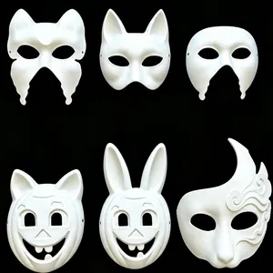 DIY Craft Face Masks Blank White Paintable Children's Paper 100% White Cotton Pulp Customized Mask for Cosplay Hallowen Family Games Party thumbnail-2