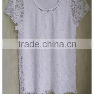 Simple Lace T-shirt Cap Sleeve O-neck Double Deck T-shirt thumbnail-1