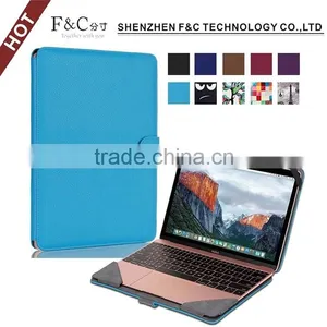 Shenzhen Handmade Deluxe PU Leather Material Folio Cover for Macbook Stand Case 11" 12" 13" 15" Compatible thumbnail-1