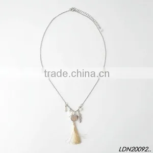 Fashion Leaf Druzy and Heart With Tassel Necklace With Matching Earrings and Bracelet thumbnail-2