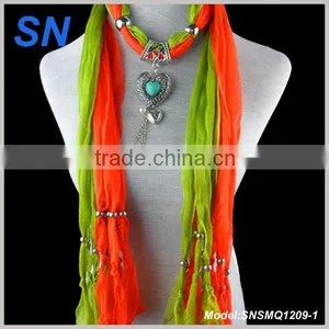 Latest Design Turquoise Heart Style Pendant Scarf With Tassel thumbnail-1
