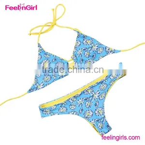 Accpet Paypal Light Blue Printed Bandeau Tankini Swimsuit Women thumbnail-5