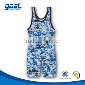 2015 Cool Design Custom Made Sublimated Kids Compression Camouflaged Wrestling Singlets thumbnail-1