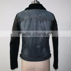 High Quality Women PU Winter Coat Jeans Jacket Fashion Style thumbnail-4