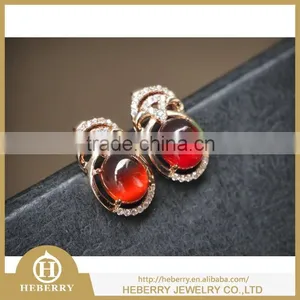 Elegant Ladies Garnet Czech Crystal Earring Orange Color Gemstone With 925 Sterling Silver thumbnail-5