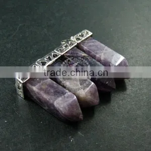 30x12mm Faceted Pillar Amethyst Stick Stone Pendant Charm Silver Bail DIY Jewelry Findings Supplies 1800137 thumbnail-1