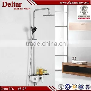 Square Warm Water Shower Mixer, Sliding Bar Faucet H59 Brass Chrome Rainfall Shower Set thumbnail-1