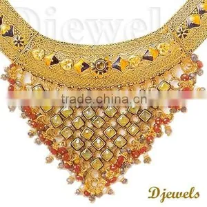 Gold Kundan Necklaces, Kundan Diamond Necklaces, Kundan Jewelry thumbnail-3