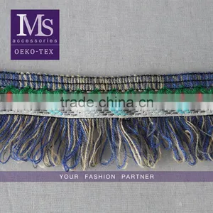 6.3cm Polyester Fringe Tassel, Woolen Fringe Trimming With Jacquard, Decorative Jacquard Tape for Garment thumbnail-1