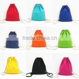 Logo Printingable Wholesale Canvas Fabric Drawstring Tote Cinch Sack Promotional Backpack Bag thumbnail-1