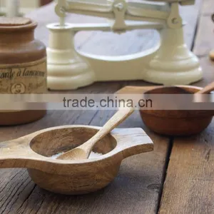 Natural Mango Wood Salt & Sugar Bowl With Wooden Spoon thumbnail-1