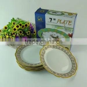 New Stock Porcelain Dinner Plate With Decal Design and Gold Line, Cheap Round Porcelain Plate thumbnail-1