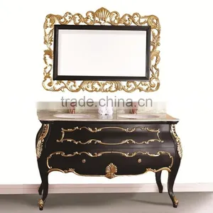 Luxury Imperial Handmade Solid Wood Golden Bathroom Cabinet With Double Sinks and Gilt Framed Mirror BF12-05194c thumbnail-6