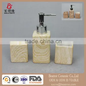 3 Pcs Wood Teakwood Marble Bathroom Accessory Set thumbnail-1