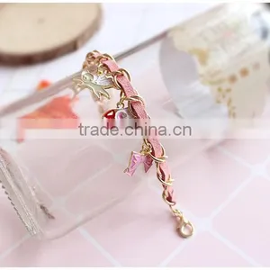 Enamel Magic Charms Bracelet Gold Chain and Suede Leather Handwoven Bracelet Lovely Charms Bracelet thumbnail-3
