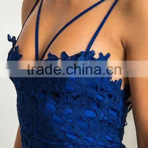 Hot Girl Sexy Blue Crochet Lace Strappy Night Club Dress HSD2066 thumbnail-5