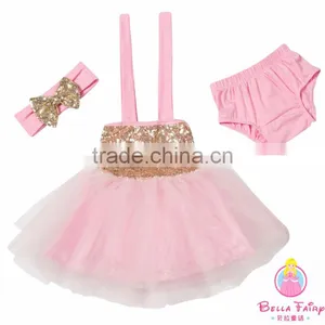 Baby Girls Cotton Sequin Halter Dress Set Girls Party Wearing Dress thumbnail-2