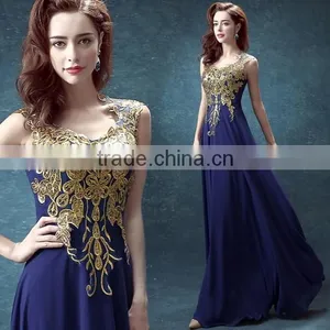 Navy Blue Chiffon Beaded Sleeveless Long Ethnic Evening Dress thumbnail-1