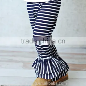 White And Black Stripe Popular Design Toddlers Leggings Wholesale Icing Pants Ruffle Pants For Girls thumbnail-1