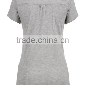 Plain Gray Stylish O Neck Short Sleeves Women Beads Rhinestone T Shirt 2015 thumbnail-2