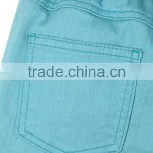 New Fashion Multi Pocket Plain Blue Solid Color Cheap Kids Elastic Bottom Jeans With Side Zipper thumbnail-3