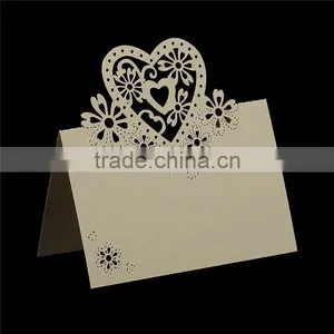 Paper Wedding Party Name Place Cards Heart Hollow Light Golden thumbnail-1
