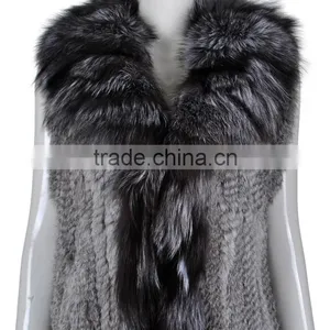 YR263 Real Rabbit Fur Hand Knit Fur Vest With Fox Fur Collar thumbnail-4