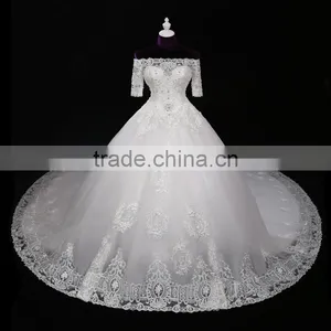 Wholesale Sweetheart Short Sleeve Lace Wedding Dresses Beaded Sweetheart Nackline Mermaid Lace Wedding Dress 2017 F12601 thumbnail-1