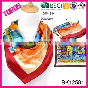 HIght Quality Digital Print Lady Wholesale Suquare Custom Silk Printed Scarf thumbnail-1