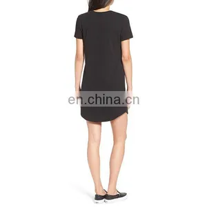 Sweet Black Color Plain T-shirt Dress Crewneck Short Sleeve Casual Women Dresses thumbnail-3