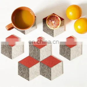 Customized Design Orange Color Round Cup Glass Coasters Set of 10 Wool Felt Ball Coaster thumbnail-5