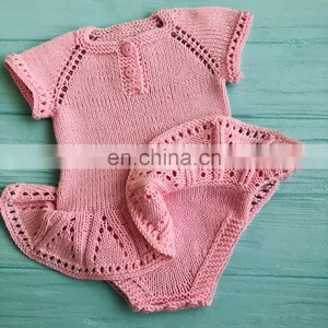 Infants & Toddler Autumn Winter Sweater Short Sleeve Solid Color Baby Girls Knit Dress Romper thumbnail-1