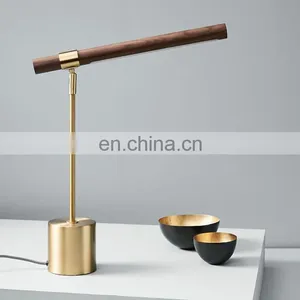 Wholesale Nordic Style Modern Minimalist Foldable Metal Wood Grain Study Bedroom Bedside Led Copper Table Lamp thumbnail-2