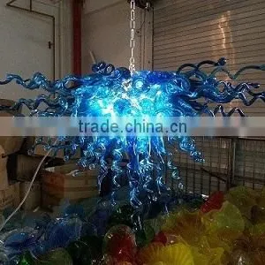 Blue Color Art Blown Glass Chandelier Light Fixture thumbnail-1