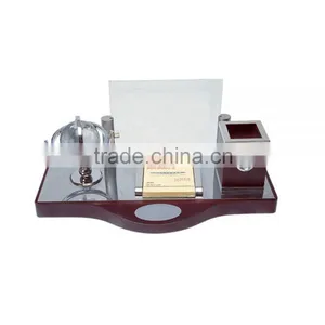 Creative Wood Stationery Globe Clock Pen Holder Memo Holder Office Wooden Stationery thumbnail-1