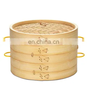 Chinese Traditional Style Kitchen Accessories Bamboo Food Steamer Steam Cooking Bamboo Lid Round Shape thumbnail-1