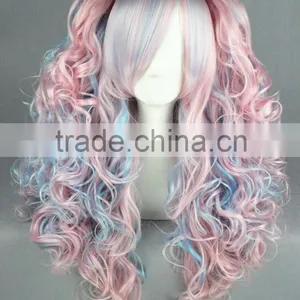 High Quality 70cm Long Wave Beautiful Lolita Wig Color Mixed Synthetic Anime Cosplay Hair Ponytails Wig Party Wig thumbnail-2