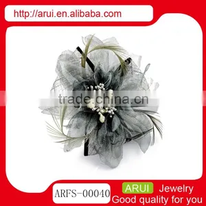 China Factory Fashion Elegant Gray Lace Feaher Hairpins Broochs thumbnail-1
