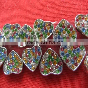 10 mm Slide Charms Heart Alloy Metal Crafts Mixed Color of Rhinestone Heart Charm thumbnail-4