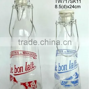 TW717K11 Glass Milk Bottle With Printig With Metal Clip thumbnail-1