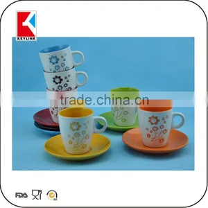 Bulk Personalized Logo Printing Matte Finish Colored Tea Ceramic Cup and Saucer Wholesale thumbnail-1