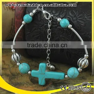 Silver Vintage Nature Stone Bead Bracelet, Cross Bracelet thumbnail-1
