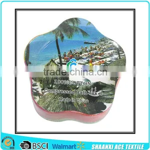 100% Cotton Velour Printing Compressed Beach Towel Flower Shape Compressed Towel on Beach thumbnail-1