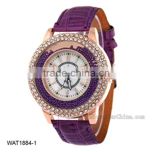 Luxury Women Fashion Leather Band Quicksand Crystal Quartz Watch thumbnail-1