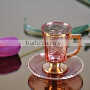 Glass Golden/silver/copper Plated Cup Saucer Set thumbnail-1