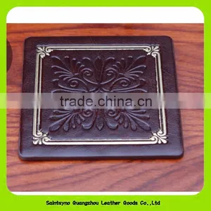 Embossing Company Brand 10*10cm Brown Leather Square Coaster With Coaster Holder 16029 thumbnail-6