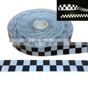Black White Checker Ribbon In Reflective Fabric Material thumbnail-1