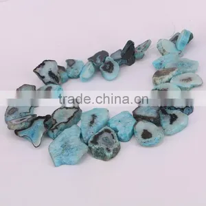 Agate Stone Druzy Beads - Blue Agate Gem Stone Connector Beads For Jewelry Making thumbnail-1