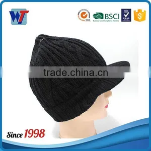 New 2016 Black Knitted Cap Old Men Beanies Hats and Caps With Visor thumbnail-3